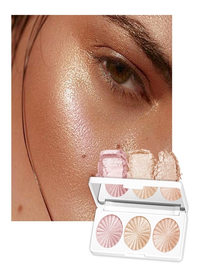 Euphily 3 Colors Highlighter Makeup Palette, Face Highlight Makeup Contour Powder, Waterproof Long Lasting Glitter Face Illuminator Highlighter for Women, 02 Sunset Radiance Trio - Image 1